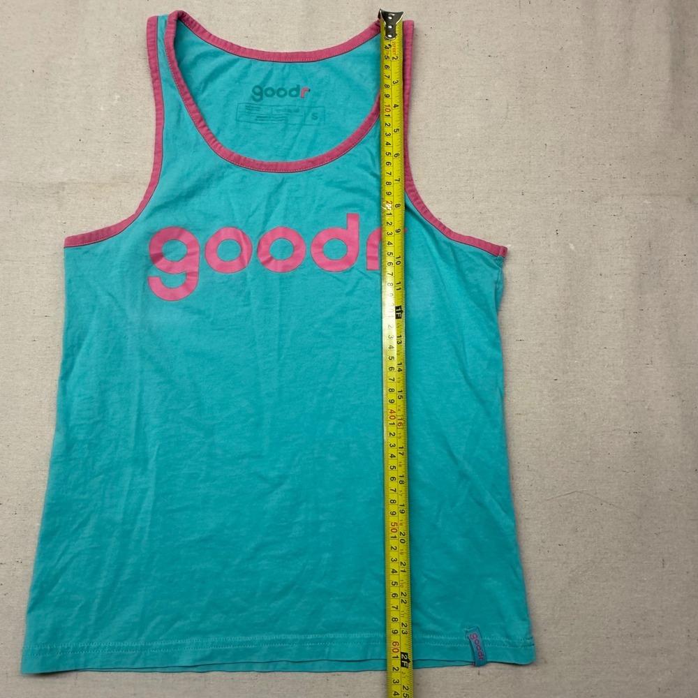 Goodr Womens Graphic Tank Top Teal Blue Pink Logo Activewear Running Shirt Small - Picture 3 of 6